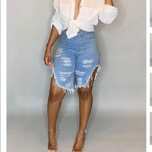 Distressed Slit Denim Shorts